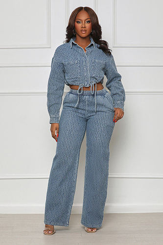 Fashion New Long Sleeve Trousers Denim Women's Two-piece Set YUN-51025