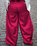 Solid Colid Casual Street Detachable Pocket Wide Leg Cargo Pants ZS-0643