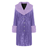 Women Leather Fur Collar Winter Fashion Lapel Long Sleeve PU Zipper Casual Womens Jackets RS-W140