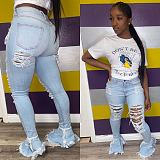 Hot Sales Hole Burning Flower Street Trend Hole Trumpet Jeans OD-8354