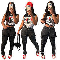 Elastic Multi-Pocket Casual Cargo Denim Pants MEM-88516