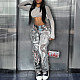 Long Sleeve Crop Top + Figure Mixed Print Tassel Pants Set RS-8805