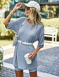 Ribbed Knit Matching Outfits T-shirt Biker Sleepwear Loungewear Sweatsuits RS-417427
