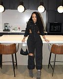 Black Denim Hollow Out Wide Leg Pants Jumpsuit MEM-88537