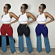 Streetwear Patchwork Denim Mid Waist Flare Pants MEM-88486