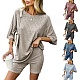 Ribbed Knit Matching Outfits T-shirt Biker Sleepwear Loungewear Sweatsuits RS-417427