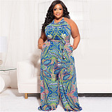 Abstract Print Sleeveless Wide Leg Plus Size Jumpsuits OSS-22235