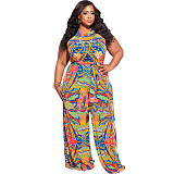 Abstract Print Sleeveless Wide Leg Plus Size Jumpsuits OSS-22235