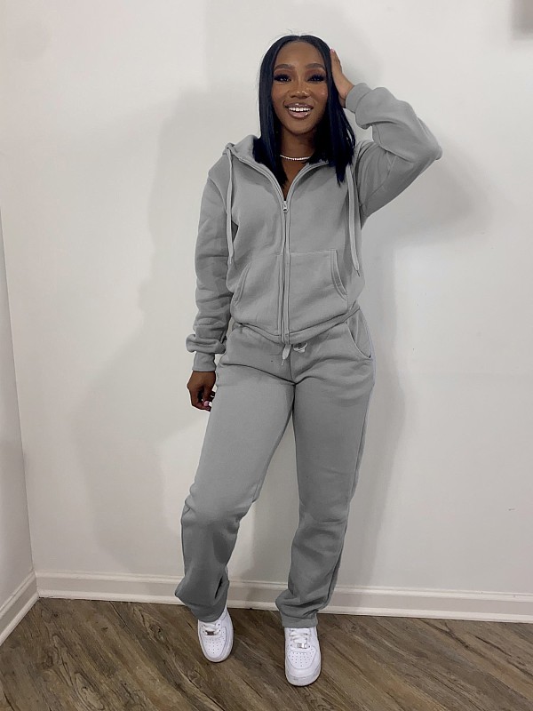 Solid Tracksuits Zip Up Hooded Sweatshirts and Pants Set MK-3071