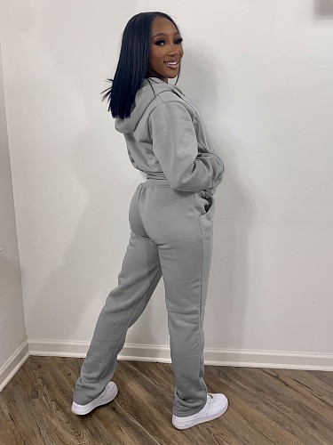 Solid Tracksuits Zip Up Hooded Sweatshirts and Pants Set MK-3071
