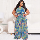 Abstract Print Sleeveless Wide Leg Plus Size Jumpsuits OSS-22235