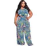 Abstract Print Sleeveless Wide Leg Plus Size Jumpsuits OSS-22235