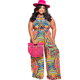Abstract Print Sleeveless Wide Leg Plus Size Jumpsuits OSS-22235