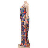 Abstract Print Sleeveless Wide Leg Plus Size Jumpsuits OSS-22235
