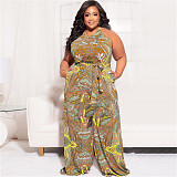 Abstract Print Sleeveless Wide Leg Plus Size Jumpsuits OSS-22235
