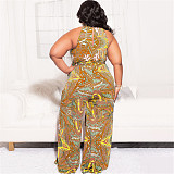 Abstract Print Sleeveless Wide Leg Plus Size Jumpsuits OSS-22235