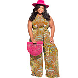 Abstract Print Sleeveless Wide Leg Plus Size Jumpsuits OSS-22235