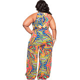 Abstract Print Sleeveless Wide Leg Plus Size Jumpsuits OSS-22235