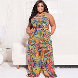 Abstract Print Sleeveless Wide Leg Plus Size Jumpsuits OSS-22235