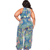 Abstract Print Sleeveless Wide Leg Plus Size Jumpsuits OSS-22235