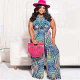 Abstract Print Sleeveless Wide Leg Plus Size Jumpsuits OSS-22235