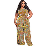 Abstract Print Sleeveless Wide Leg Plus Size Jumpsuits OSS-22235