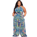 Abstract Print Sleeveless Wide Leg Plus Size Jumpsuits OSS-22235