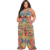 Abstract Print Sleeveless Wide Leg Plus Size Jumpsuits OSS-22235