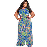 Abstract Print Sleeveless Wide Leg Plus Size Jumpsuits OSS-22235