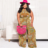 Abstract Print Sleeveless Wide Leg Plus Size Jumpsuits OSS-22235
