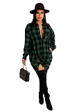 Long Sleeves Single-breasted Plaid Shirt Dress OSM-3329