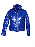 Solid PU Leather Front Zipper Cotton-padded Bubble Coat OSM-4524