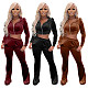 Velvet Zip Hooded Crop Top Flared Pants Set XMY-9341