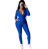 Women's Hooded Zipper Jacket Leggings Two-piece Set XMY-9261