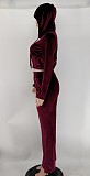 Velvet Zip Hooded Crop Top Flared Pants Set XMY-9341
