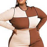 Plus Size Color Block Crop Top Party Maxi Skirt Set OSS-21418