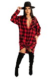 Long Sleeves Single-breasted Plaid Shirt Dress OSM-3329