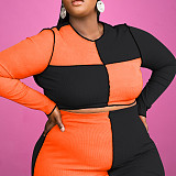 Plus Size Color Block Crop Top Party Maxi Skirt Set OSS-21418