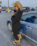 Solid Thicken Hoodie Crop Top Sweatpants Tracksuit WSM-5285