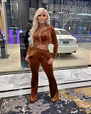 Velvet Zip Hooded Crop Top Flared Pants Set XMY-9341