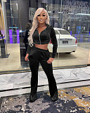 Velvet Zip Hooded Crop Top Flared Pants Set XMY-9341