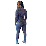 Long Sleeve O Neck Sequins Split Pencil Pants Set SH-390240