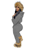 Solid Thicken Hoodie Crop Top Sweatpants Tracksuit WSM-5285