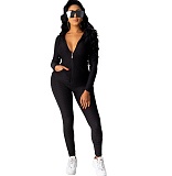 Women's Hooded Zipper Jacket Leggings Two-piece Set XMY-9261