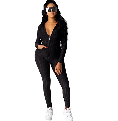 Women's Hooded Zipper Jacket Leggings Two-piece Set XMY-9261