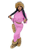 Solid Thicken Hoodie Crop Top Sweatpants Tracksuit WSM-5285