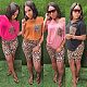 Leopard Print V-neck Short Sleeve Shorts Two-piece Set LSL-6368