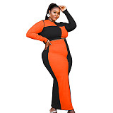 Plus Size Color Block Crop Top Party Maxi Skirt Set OSS-21418