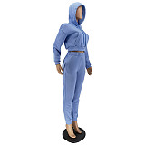 Solid Thicken Hoodie Crop Top Sweatpants Tracksuit WSM-5285