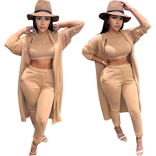 Sleeveless Crop Top+Cardigan Cover Coat+Pants Set HMS-5514